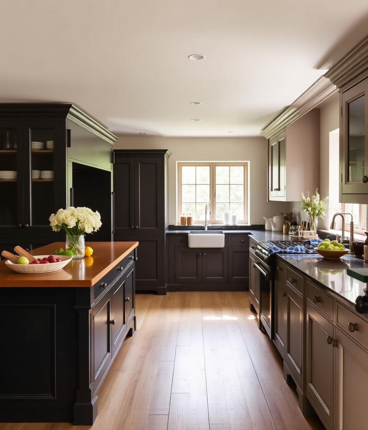 Classic English kitchen fitted with bespoke dark cabinetry